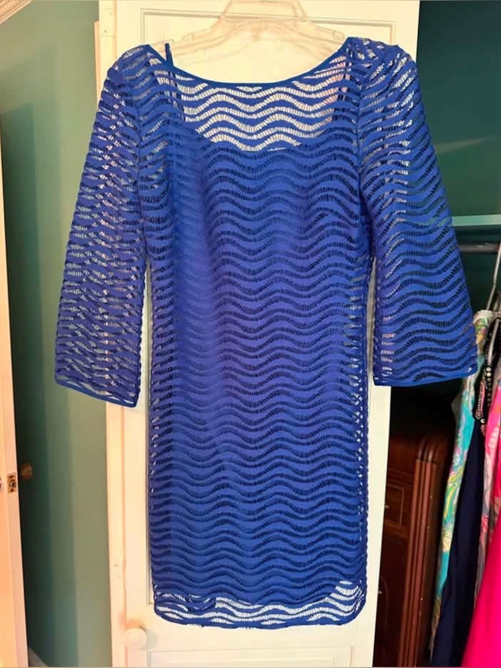 Lilly Pulitzer Royal Blue Wave Lace Long-Sleeve Dress
